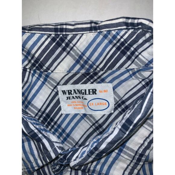 Wrangler Jeans Co Mens 2XL Shirt Blue Black White Plaid Button L S Soft Cotton - Picture 3 of 11
